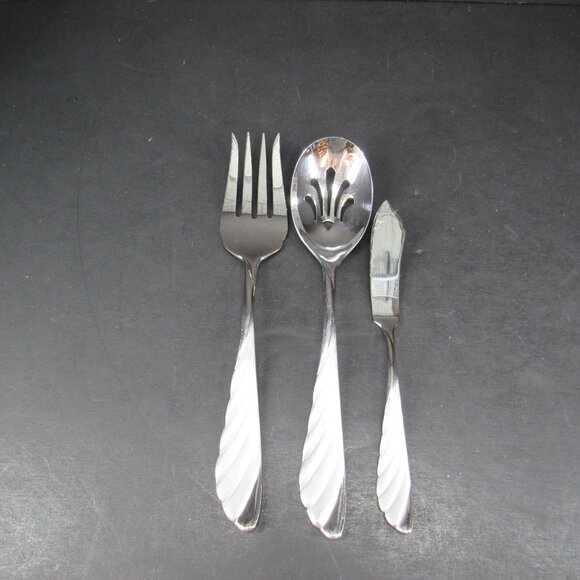 Cuisinart CP-01-LA43 Stainless Frosted Feather Design Flatware Serve Set - Picture 1 of 6